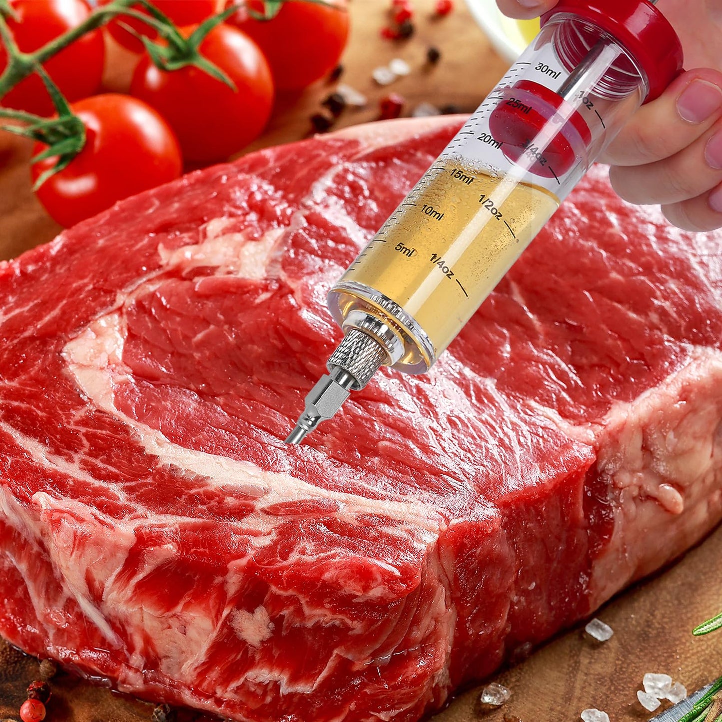 Meat Injector Syringe - 3 Marinade Injector Needles for BBQ Grill, Premium Portable Turkey Injector kit for Smoker,Marinades Injectors for Meats With 1oz Large Capacity 1 Brush Easy to Use & Clean Red