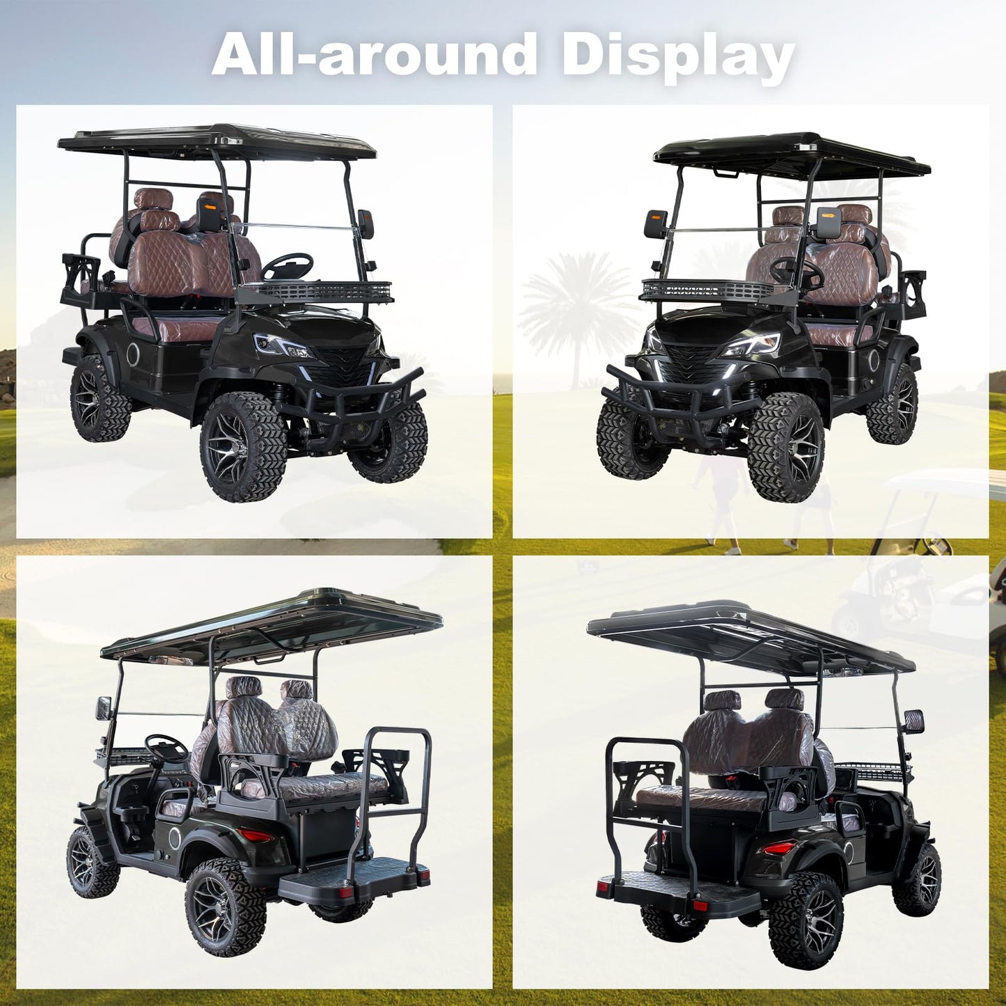 Black 4-Seater Electric Golf Cart with 5KW Motor 20 MPH Top Speed 44 Mile Long Range 60V, Advanced Suspension, Rear & Front Storage, IPS Display, Quick Charging for Recreational, Park, Hotel Shuttle