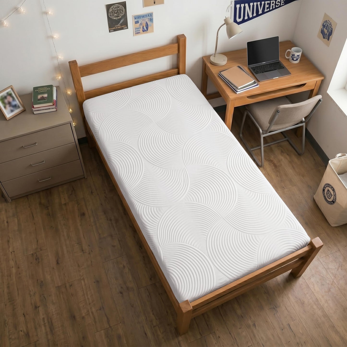 Castage Japanese Floor Mattress, 3.5" Thicken Futon Mattress Tatami Mat with Non-Slip Bottom,Removable Washable Cover,Foldable Mattress Tatami Mat Sleeping Pad，White Geometric，Twin（80‘’x36‘’）