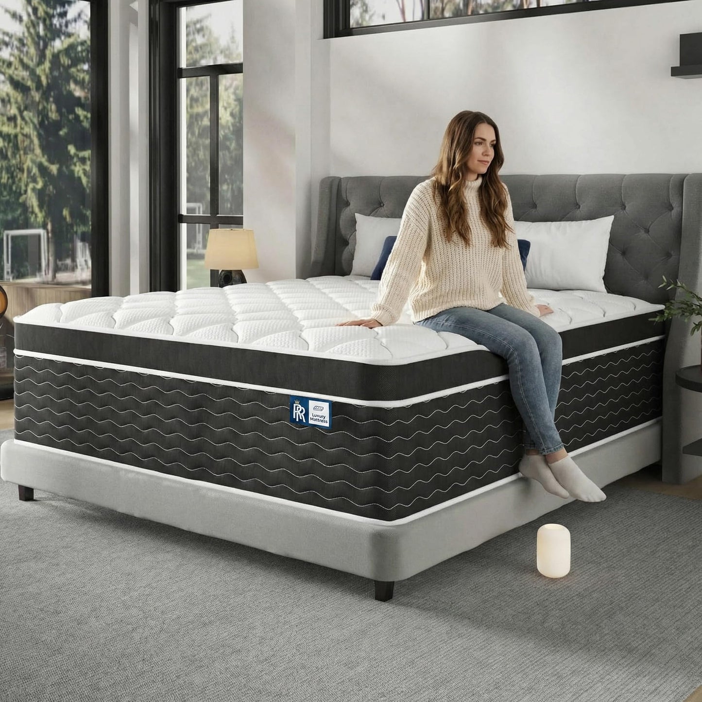 Ruoysun Luxury California King Mattress 12 In, Firm Cal King Mattress in a Box, 7-Zones& Edge Support, Cooling Gel Memory Foam& Pocketed Spring, Pressure Back Pain Relief, Hotel-Level, 100-Night Trial