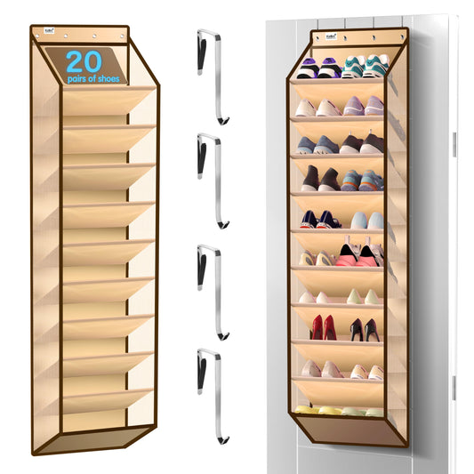 Kotkn 10 Tier Over The Door Organizer - Heavy Duty Hanging Storage Rack with Sturdy Oxford Fabric, Holds 20+ Pairs of Footwear, Boots & Sneakers, Saves 50% Closet Space(Beige)