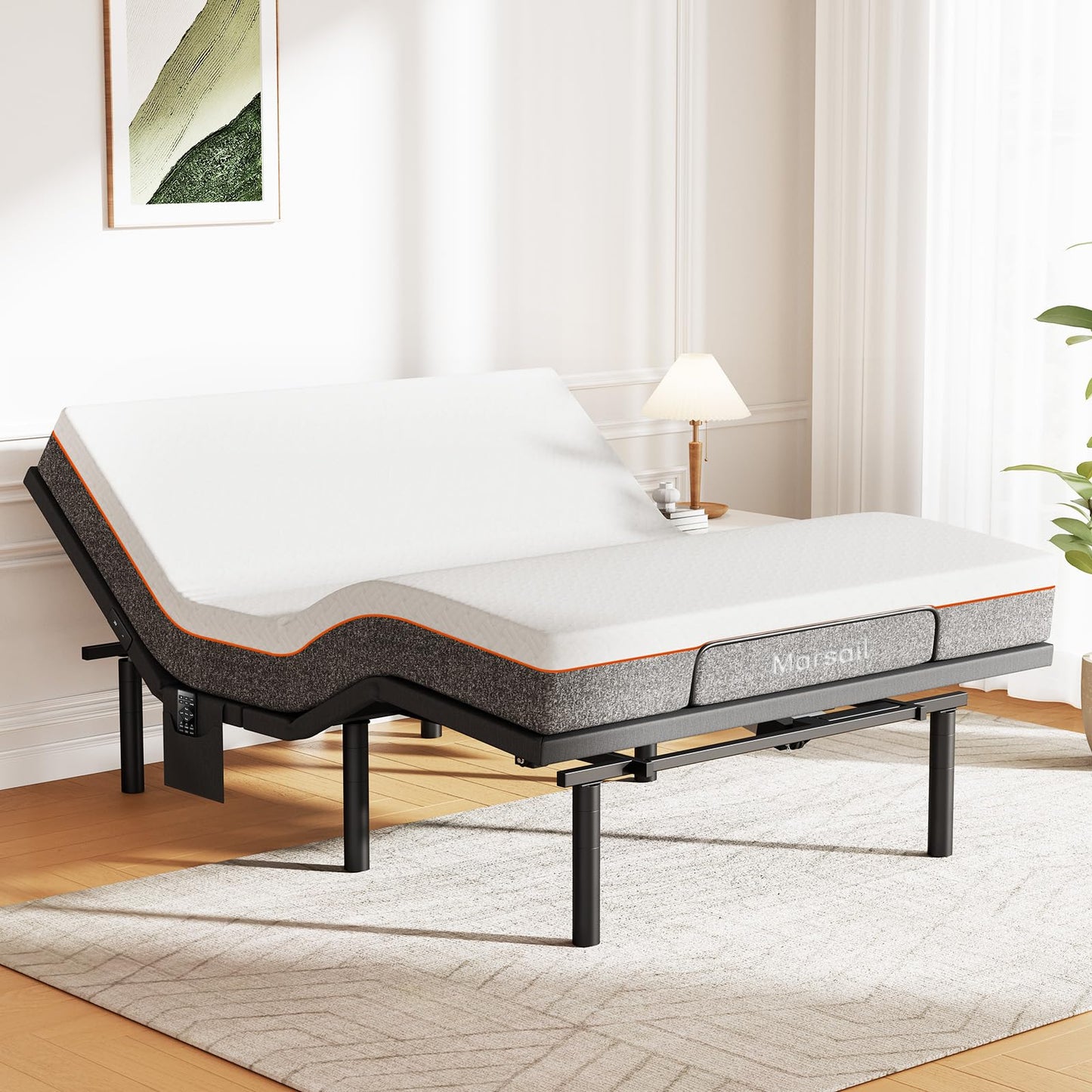 Marsail MS01-1 Full Adjustable Bed Frame with Massage + 10-inch Gel Memory Foam Mattress, Adjustable Bed Base with Under-Bed Nightlight, Wireless Control Massage Adjustable Bed, Full