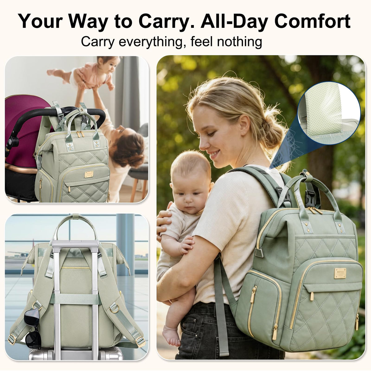 Weitars Diaper Bag Backpack Large Baby Diaper Bag with Changing Pad Green