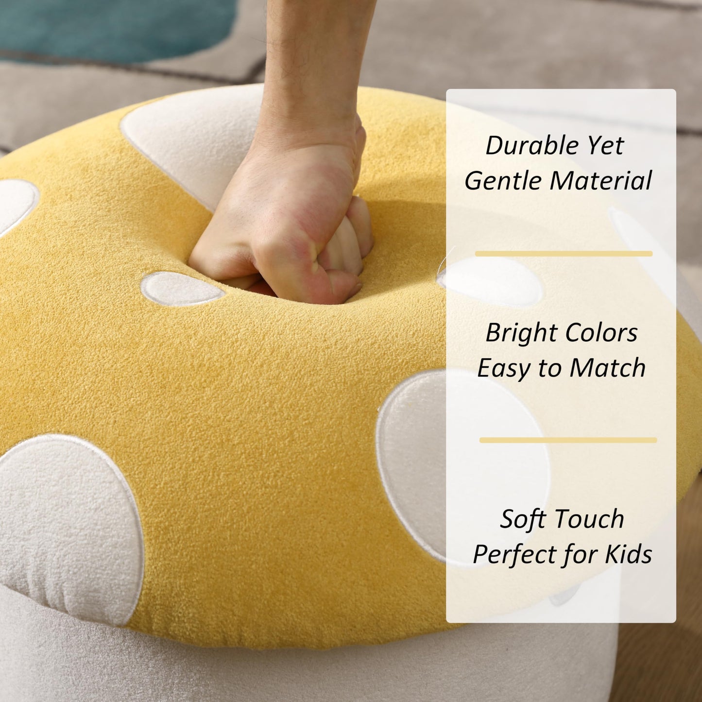 DAYAOUTDOOR Kids Mushroom Storage Ottoman, Cute Kids Desk Chairs, Mushroom Armchair, Children Round Storage Ottomans, Small Multi-Purpose Footstool for Playroom & Bedroom, Yellow Mushroom