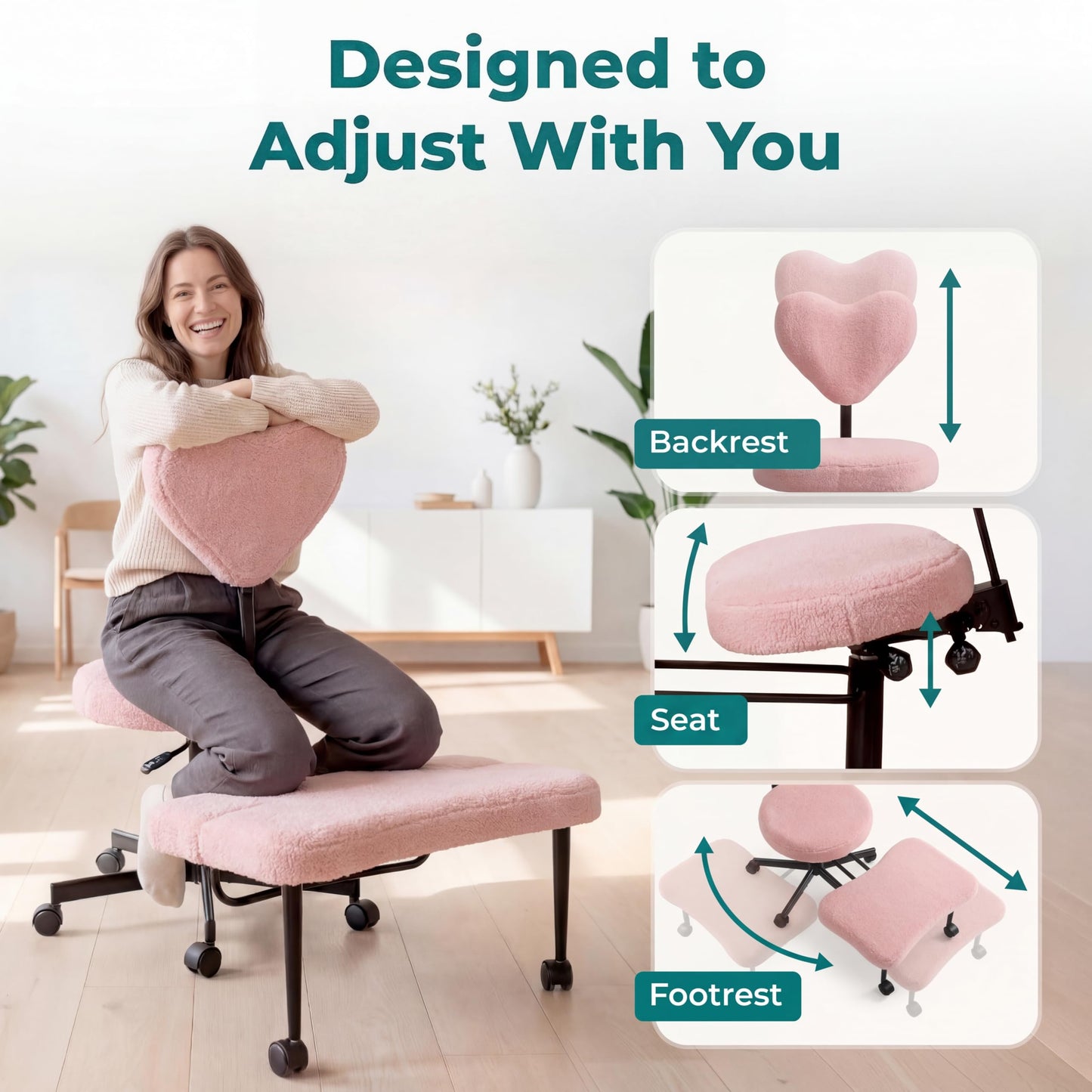 Ergonomic Cross Legged Office Chair with Foot Rest for Kneeling Seating - Crisscross Desk Chair with Wheels for ADHD to Sit Cross Legged - Multi-Position Adjustable Seat with Back Support for Women