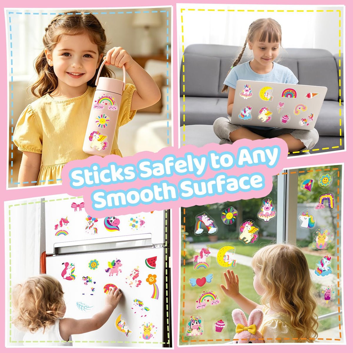 40PCS Unicorn Jelly Window Stickers for Kids, Rainbow Pony Gel Clings for Toddlers Glass Windows, Thick Reusable Clings for Girls Room Decor, Quiet Travel Toys Birthday Gift
