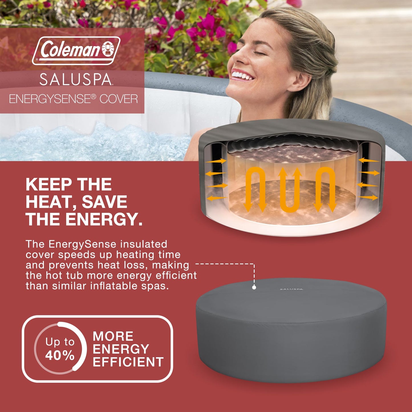 Coleman Palm Springs 4 to 6 Person EnergySense Smart AirJet Plus Inflatable Hot Tub Outdoor Spa with 140 AirJets and Insulated Cover