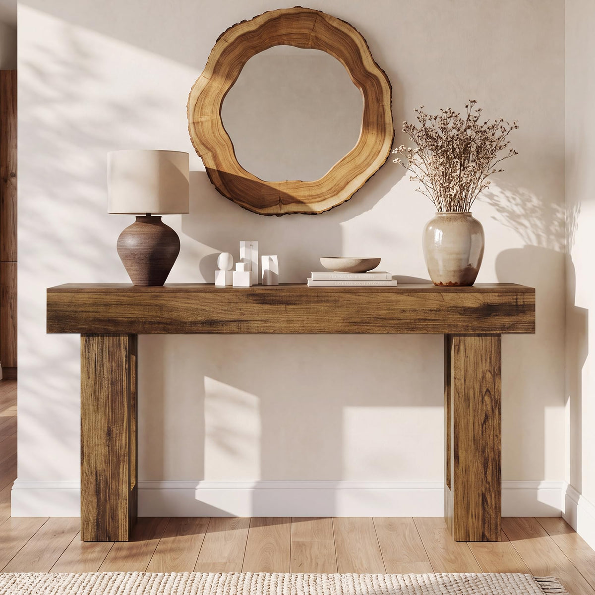 LITTLE TREE 63 Inches Long Sofa Table, Industrial Console Table for Entryway, Wooden Sofa Table for Living Room, Behind Couch Table, Rectangle Hallway Foyer Table for Entrance, Rustic Brown