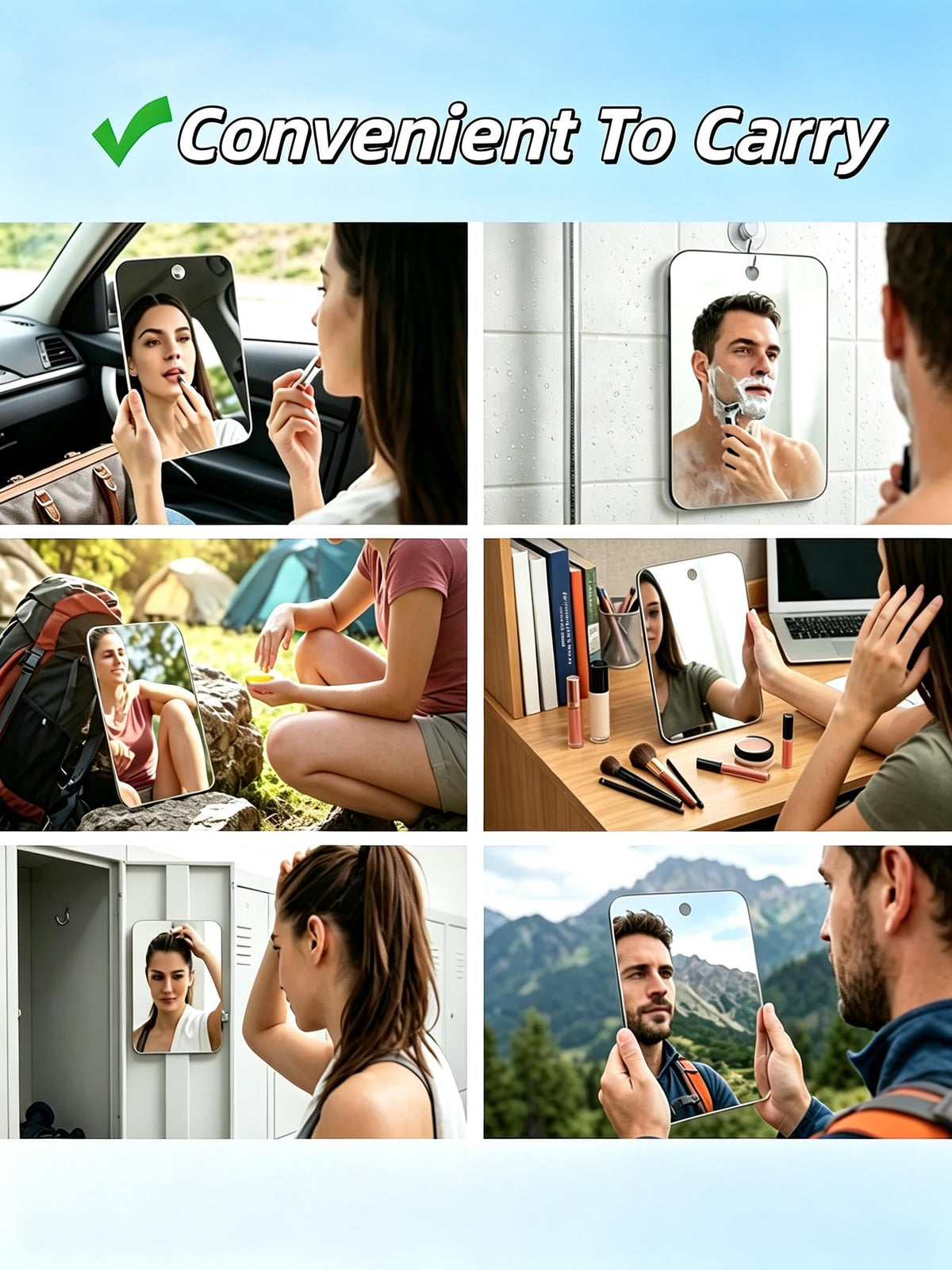 Shower Mirror for Shaving,(1 Pcs 11x8 Inch) Shaving Mirror Holder NO-Drilling Waterproof, Small Wall Mounted Bathroom Accessories Camping Hanging Men