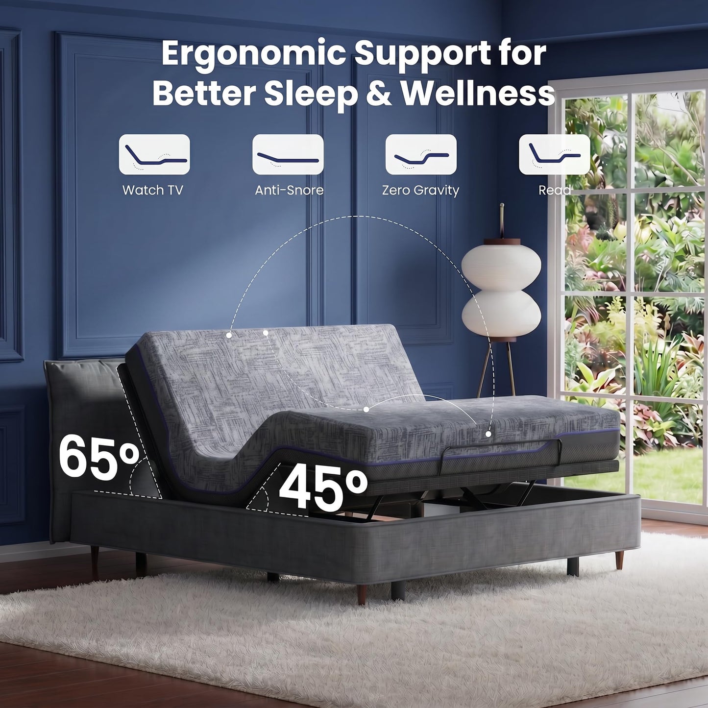 Marsail NS1 Twin XL Adjustable Bed Base with Massage- Smart Dual Motor Bed Frame with Wireless Remote, 3-Min Assembly, Zero Gravity, Under Bed Lighting, 4 USB Ports