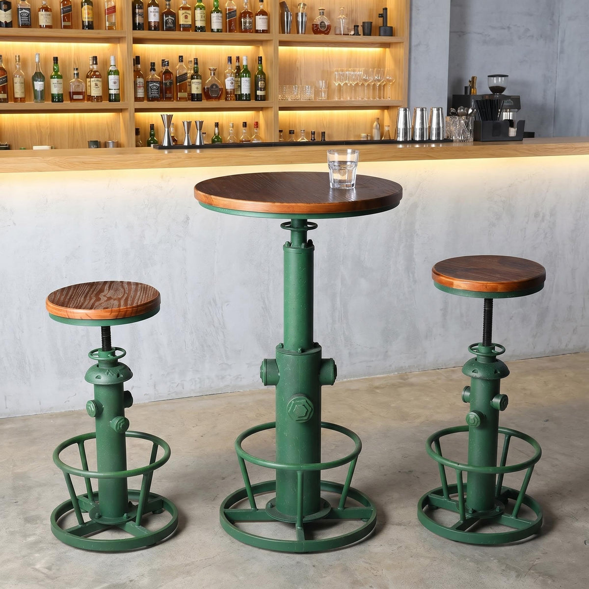 Topower Vintage adged Green Fire Hydrant Bar Stool, Solid Wood Seat, Industrial Bar Chair for Home Cafe Pub