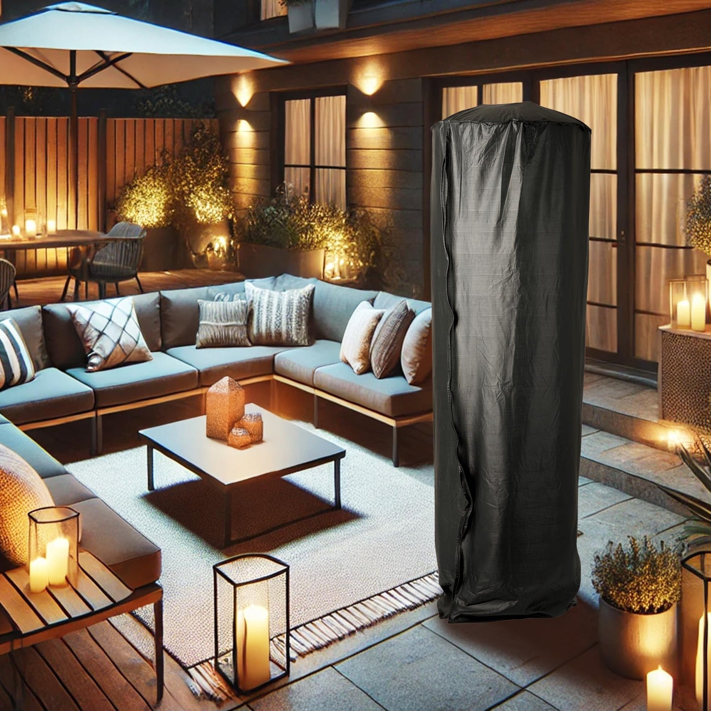 Full-Length Outdoor Vinyl Cover for Spiral Flame LPG Patio Stand-ing Heaters with 21" Round Reflectors (70"H)