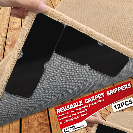 Reusable Rug Tape Grippers,Carpet Tape No Damaging for Hardwood Floors 12Pc