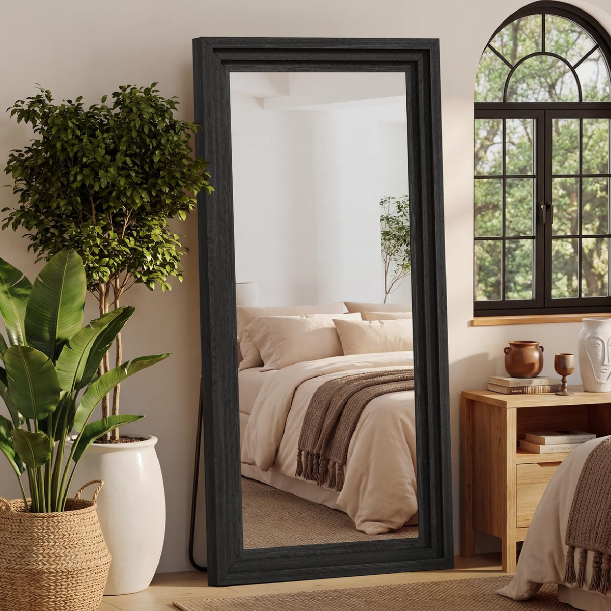 Wood Full Length Mirror 71"x30", Large Solid Wood Frame Floor Mirror