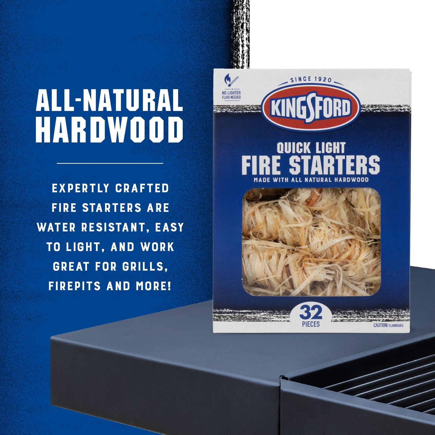 Kingsford Quick Light Fire Starter Rolls, All Natural Hardwood with Paraffin, Water Resistant and Easy Lighting for Charcoal, Pellet Grills, Smokers, Campfires, Outdoor Fireplaces, 32 Count