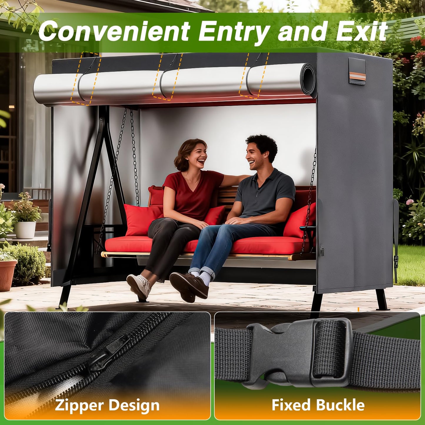 EVRBUL Upgraded Outdoor Swing Cover, 3 Seater Patio Swing Heavy Duty 420D Cover, Waterproof Windproof UV Protection, 87”L x 49”W x 67”H