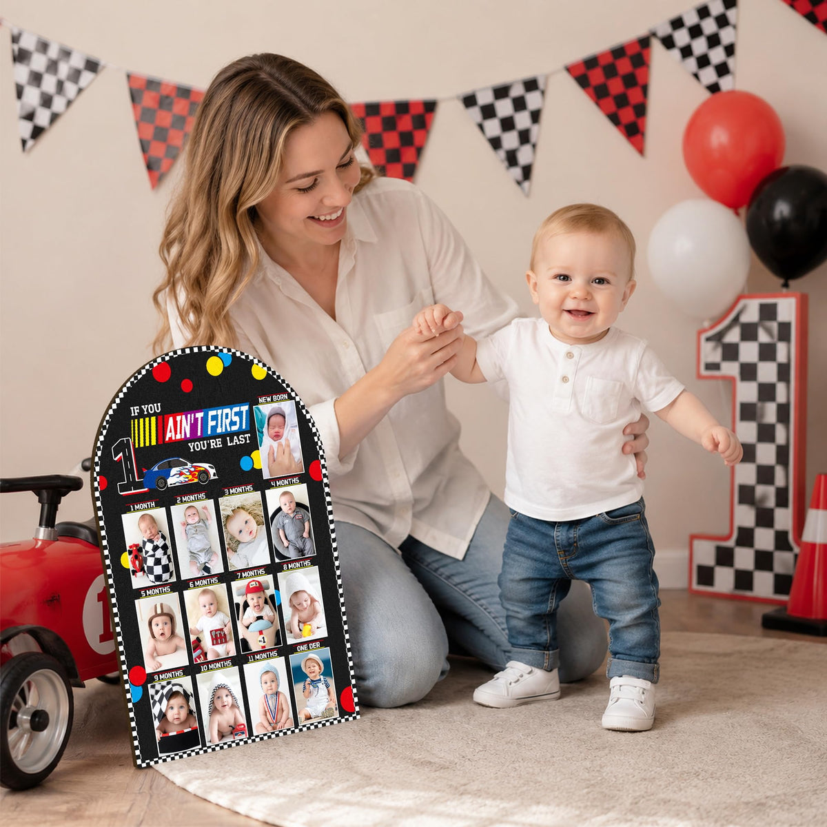 Z1juce Racing 1st My First Year Photo Frame Board for Baby Boys