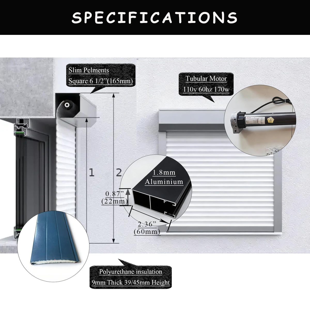 ObegShare Hurricane Shutters for Windows Exterior Roll up Shed Door Aluminum Shutter Slats (Dark Gray)