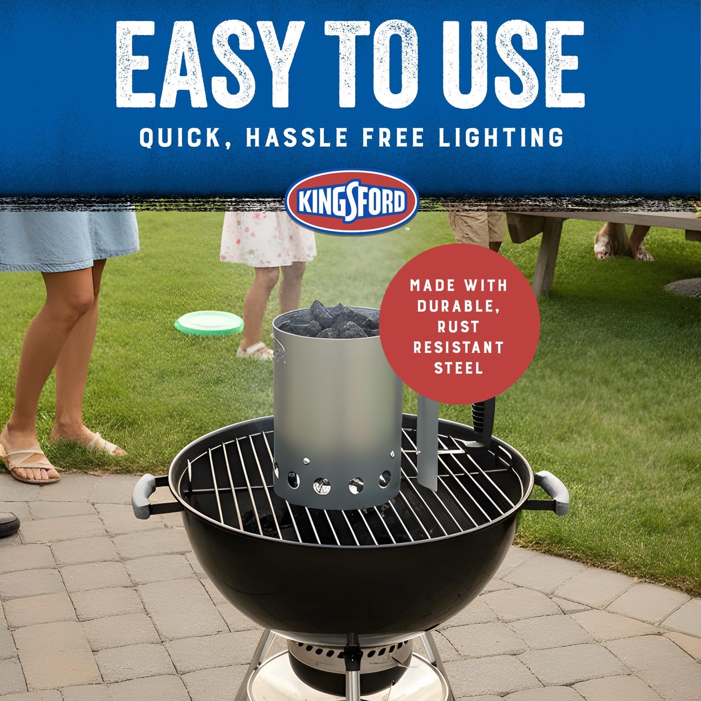 Kingsford Compact Charcoal Chimney Starter for Grills and BBQs, Dimensions 8.1 x 5.7 x 10 Inch, Quick-Light, Heat Shield, Stay-Cool Handle, Durable Zinc Steel, No Assembly