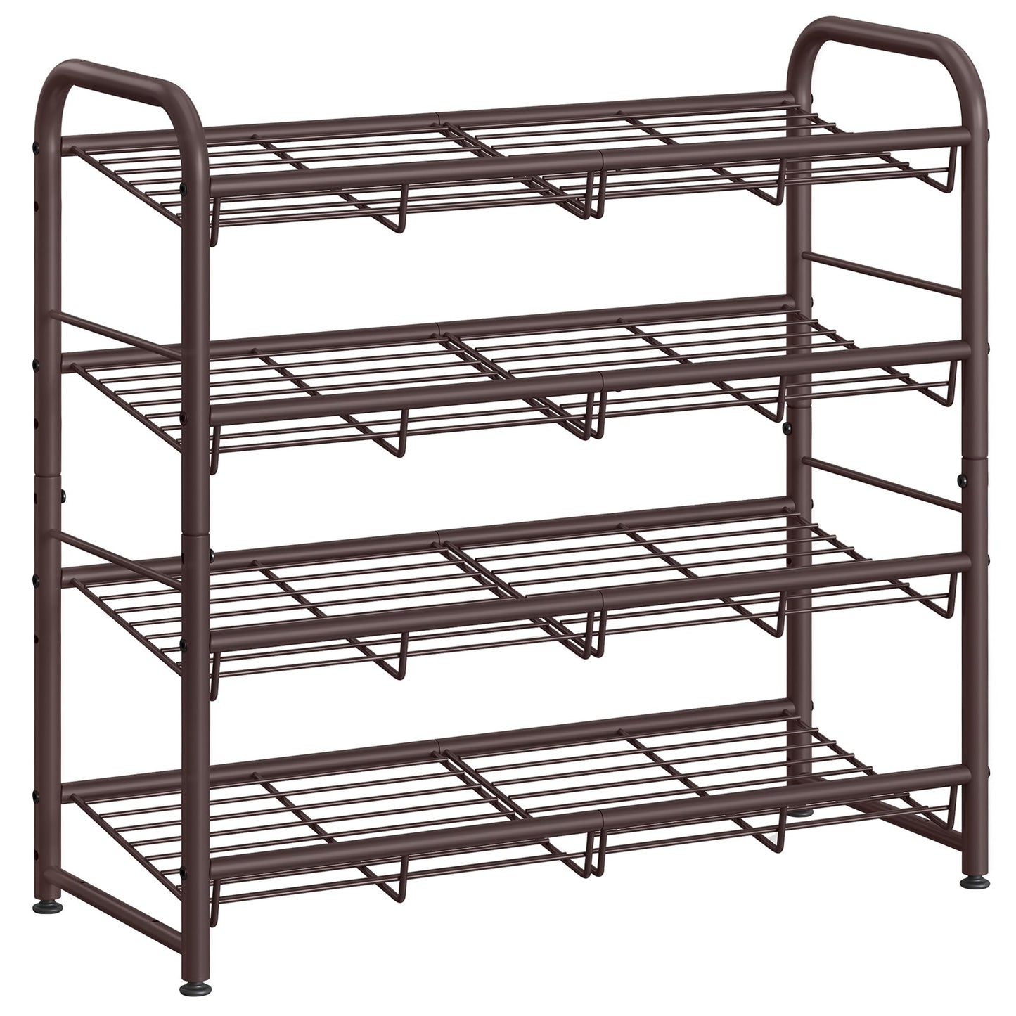SONGMICS Stackable Shoe Rack, 4 Tier Metal Shoes Rack Storage Shelf, Holds up to 16 Pairs Shoes, Adjustable Slanted Shelves Tower Organizer for Closet Entryway Small Spaces, Bronze
