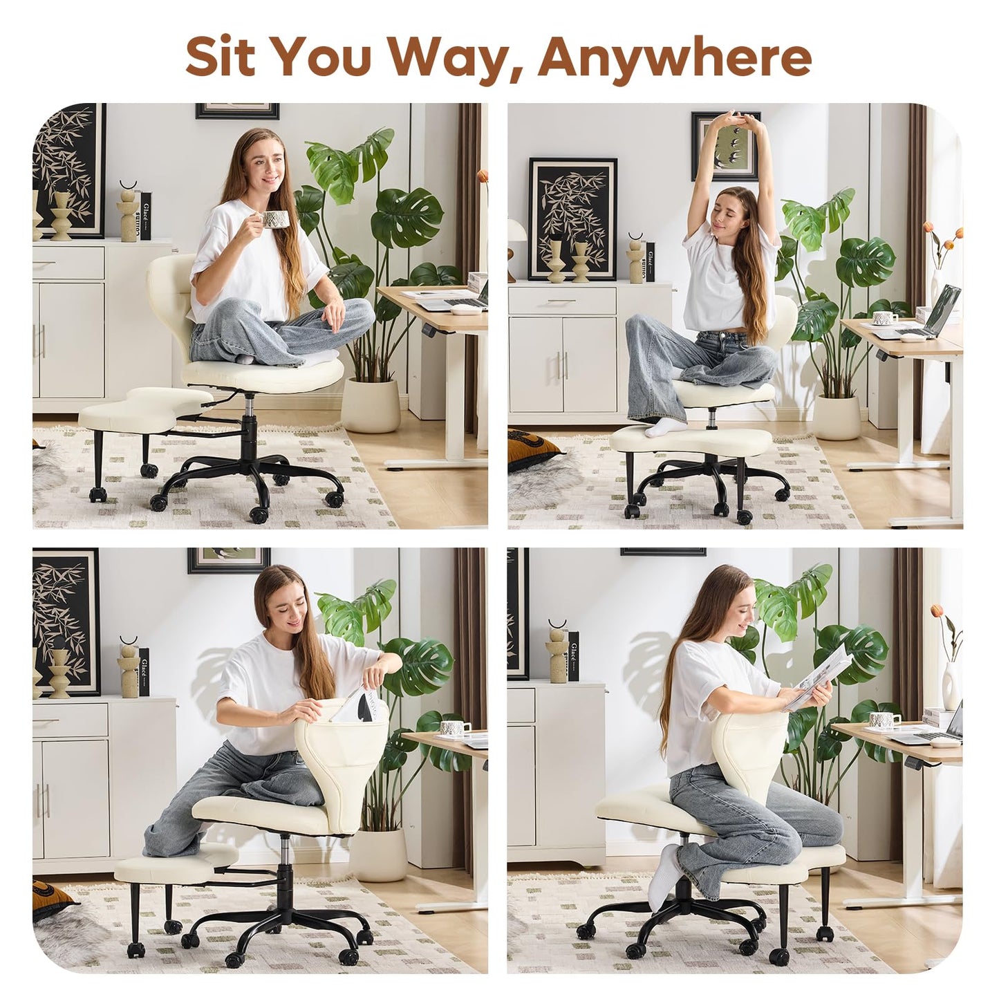 YFO Ergonomic Cross Legged Office Chair, Home Office Desk Chair
