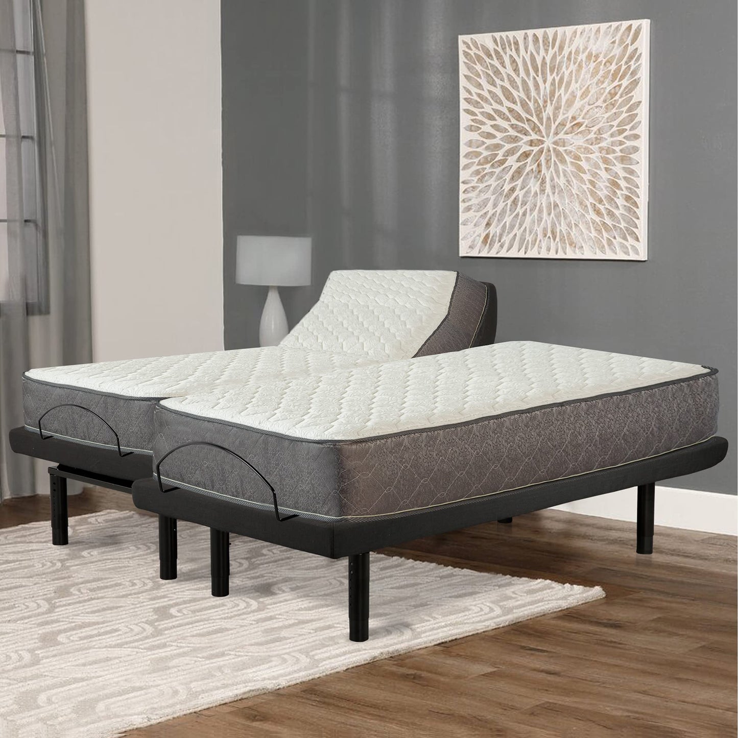 Greaton, 9-Inch Pocketed Coil Rolled Medium Plush Mattress for Adjustable Bed, Split Queen Set of 2 Halves (80x30 Each Half)
