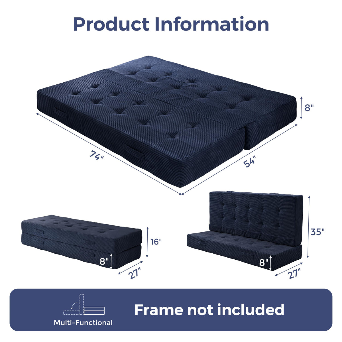 MAXYOYO Foldable Mattress, 8-Inch Tufted Futon Mattress with Handles