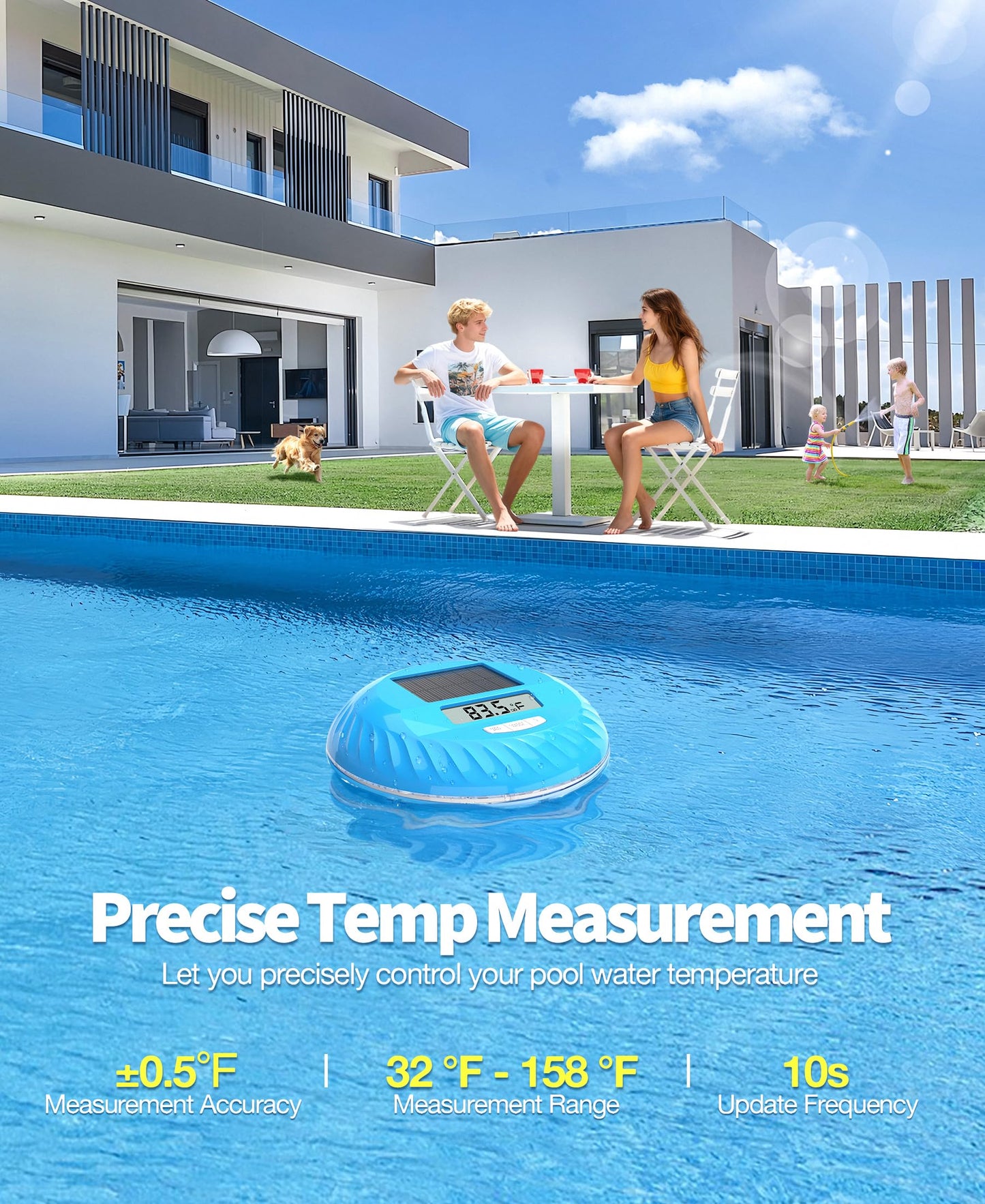 LuxBlue 2026 Solar Digital Pool Thermometer with Dynamic Lighting Effects, Floating Pool Temperature Thermometer- Large Screen for Easy Read, IP68 Waterproof Pools Temperature Gauge for Spa & Hot Tub