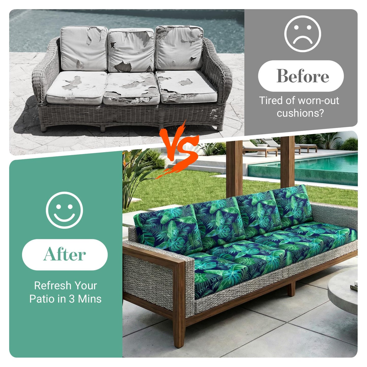 pickyNproud 8Pcs Patio Cushion Covers Stretch Outdoor Couch Cushions Slipcovers Replacement Washable Furniture Protector with Elastic Bottom Sofa Chair Seat Cover, Palm Leaves