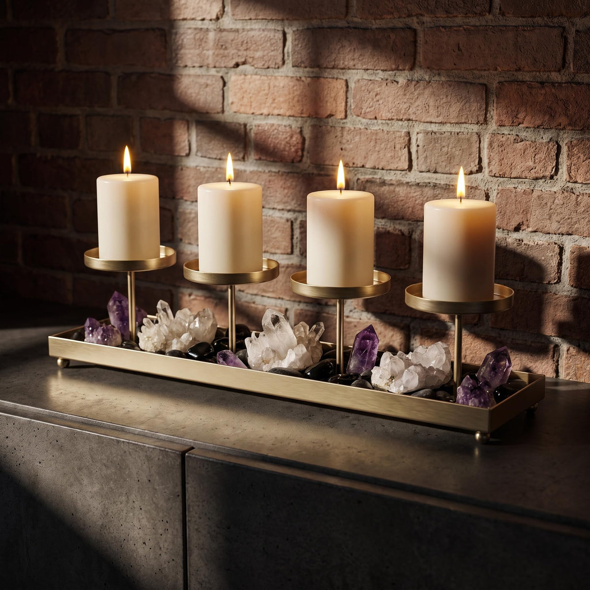 Seraphic Gold Iron 4-Pillar Candelabra – Elegant Tabletop Candle Holder Centerpiece for Weddings, Dining, Parties & Home Decor