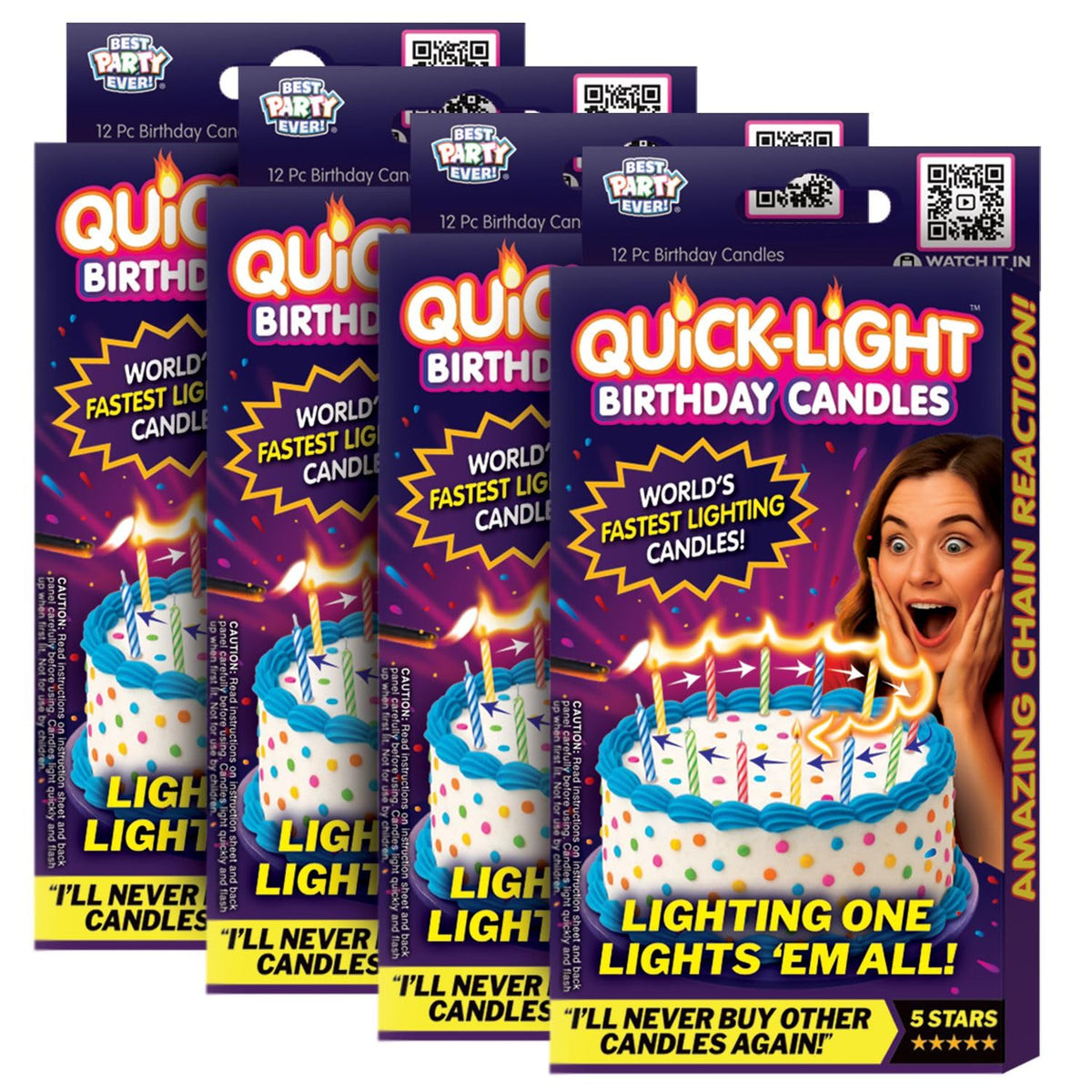 BEST PARTY EVER! Quick Light Chain Reaction Bithday Cake Candles, 48 Count