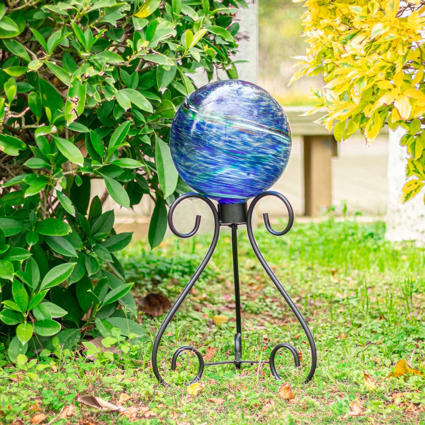 VCUTEKA Gazing Ball Stand, Metal Gazing Globe Stand for 10-12 Inch Garden Gazing Globe, Indoor/Outdoor Display Stand Décor Accessories, Black 16" H