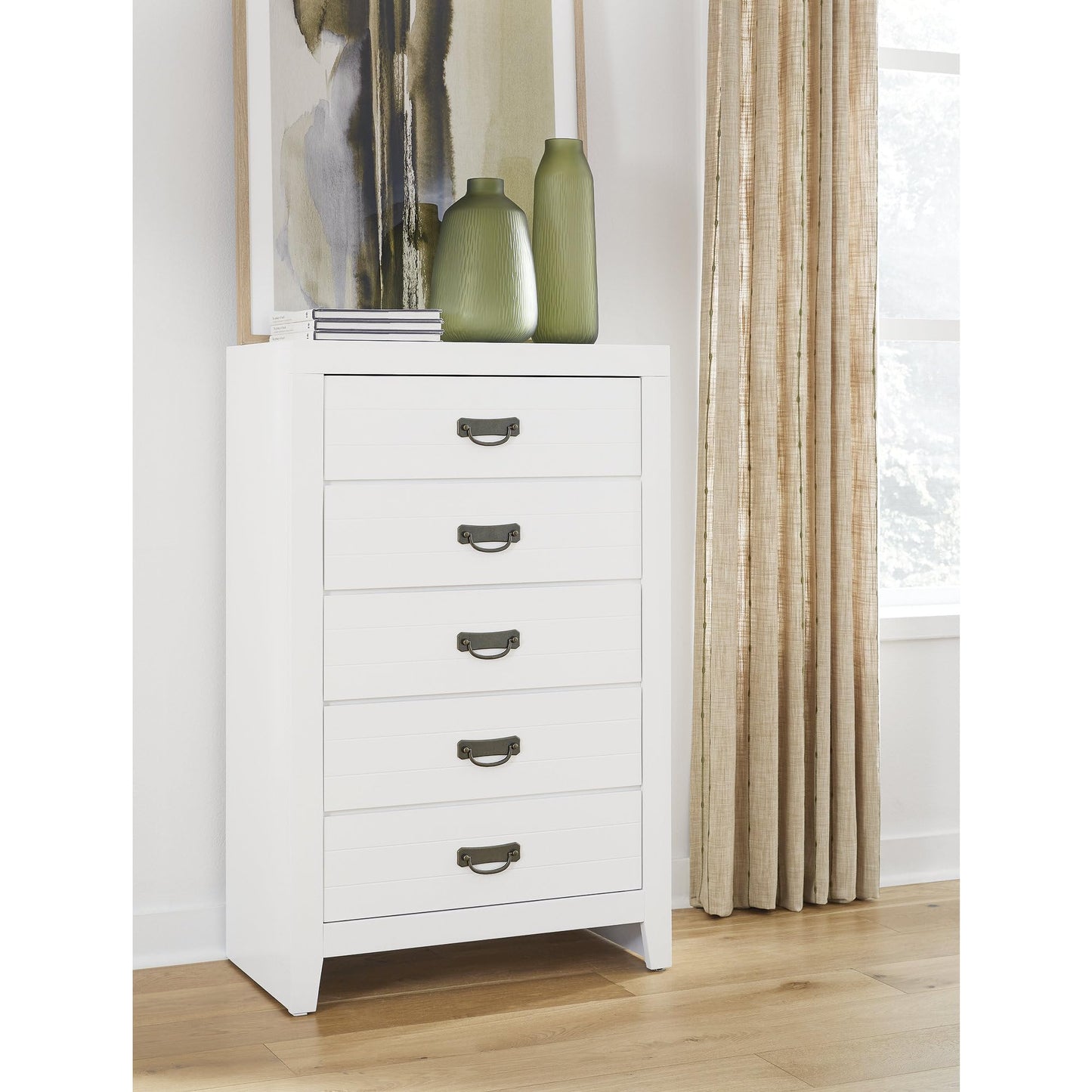 Signature Design by Ashley Binterglen Contemporary 5-Drawer Chest with Safety Stop, White