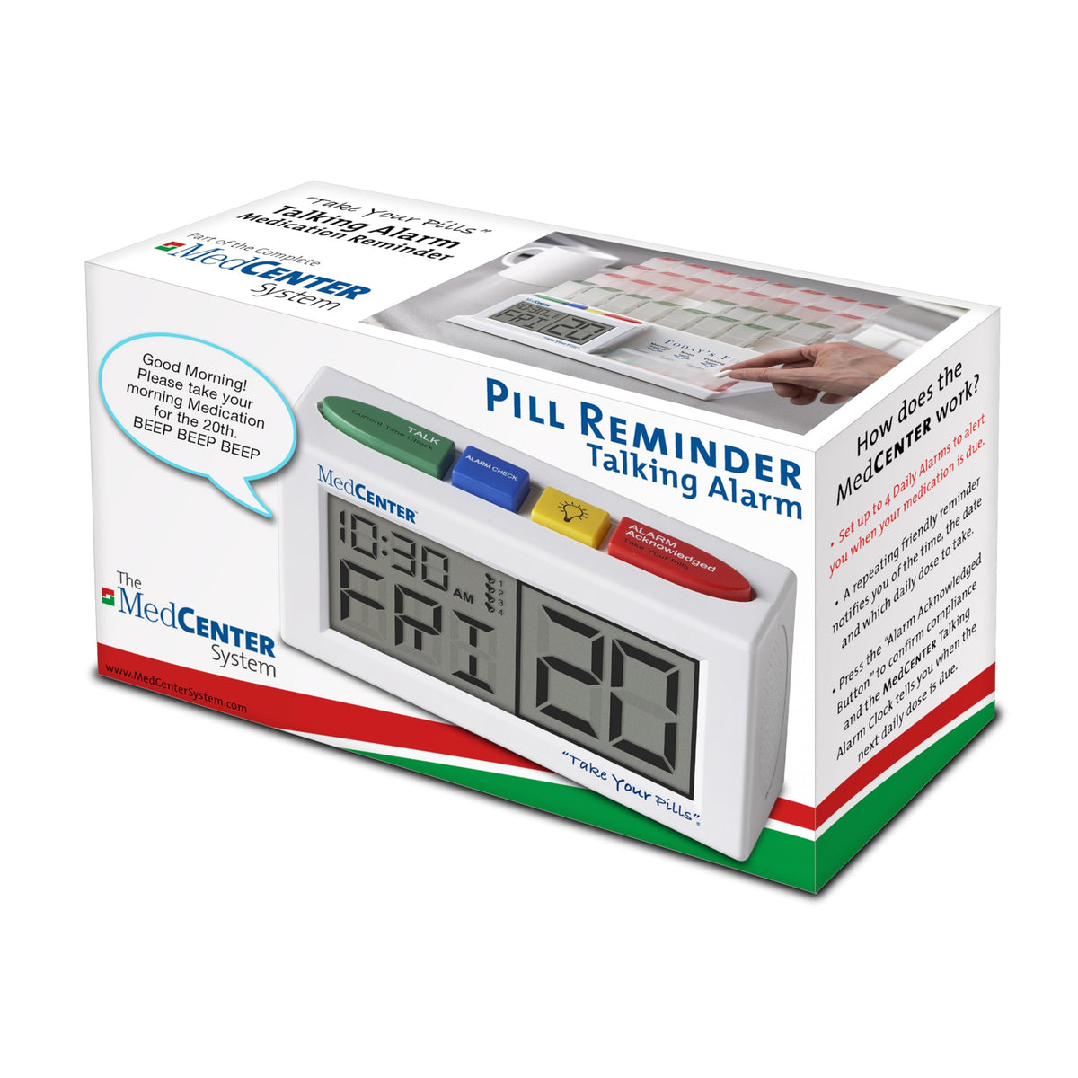 MEDCENTER Digital Talking Medication Alarm Clock for Seniors