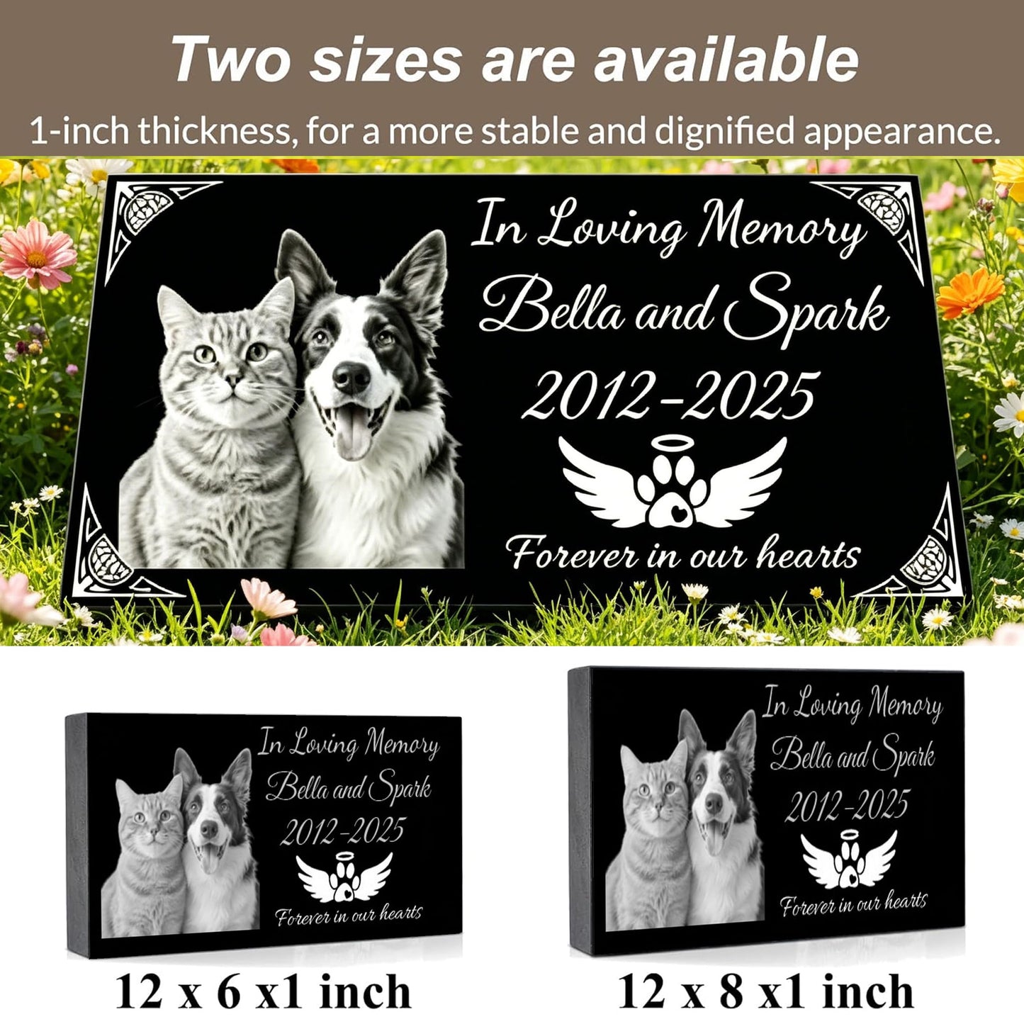 myDili Dog Headstone,Dog Memorial Stone,Black Granite Memorial Garden Stone Engraved with Photo,Pet Headstones Personalized Pet Memorial Stones for Dog,Cat Tombstone (pet Memorial Stone)
