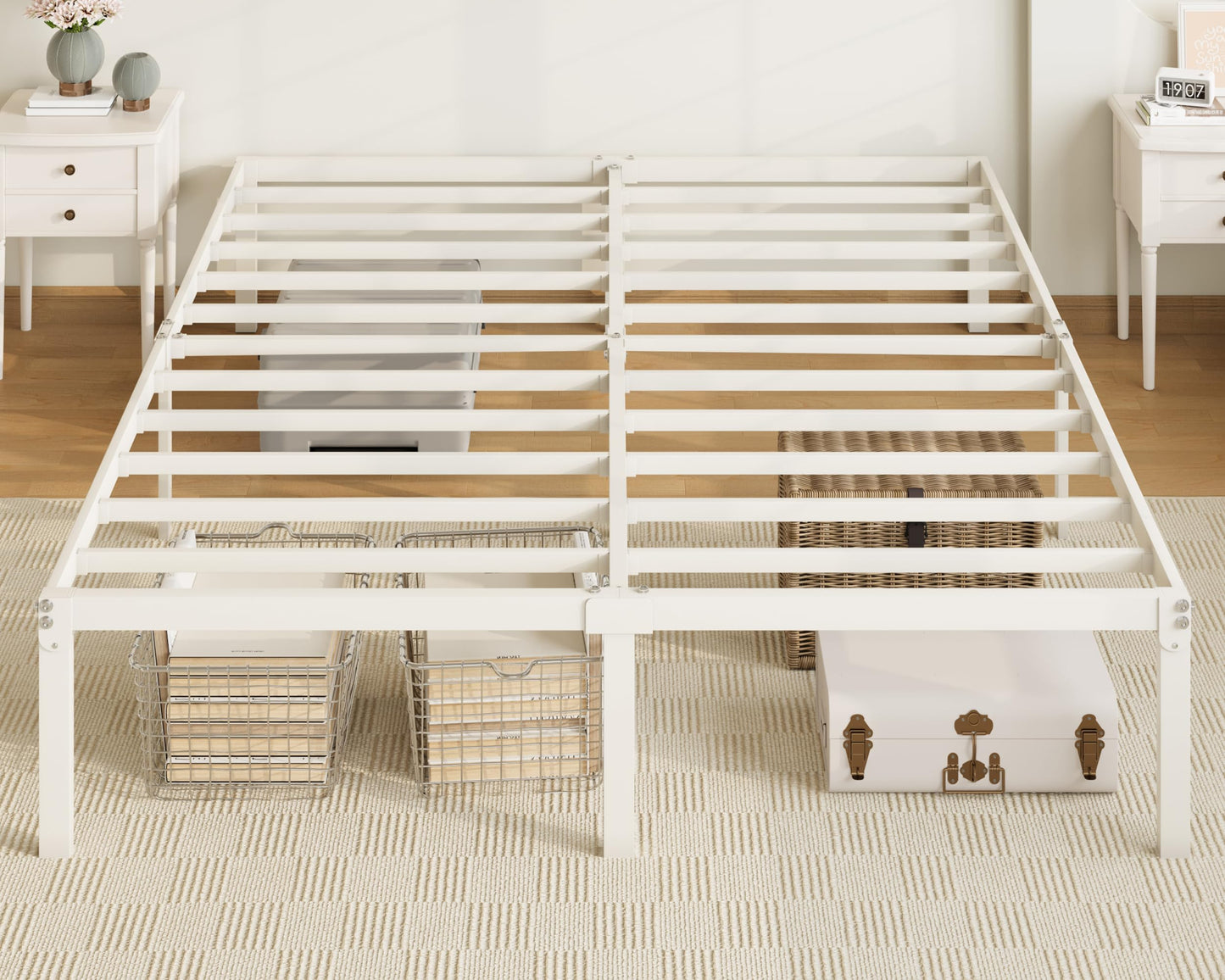 Allewie Full Size Bed Frame, 14 inch Metal Platform Beds with Storage Space, No Box Spring Needed and Easy Assembly, White