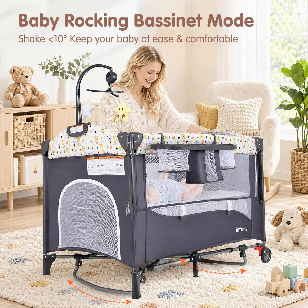 INFANS 5 in 1 Pack and Play, Portable Baby Playard, Bear