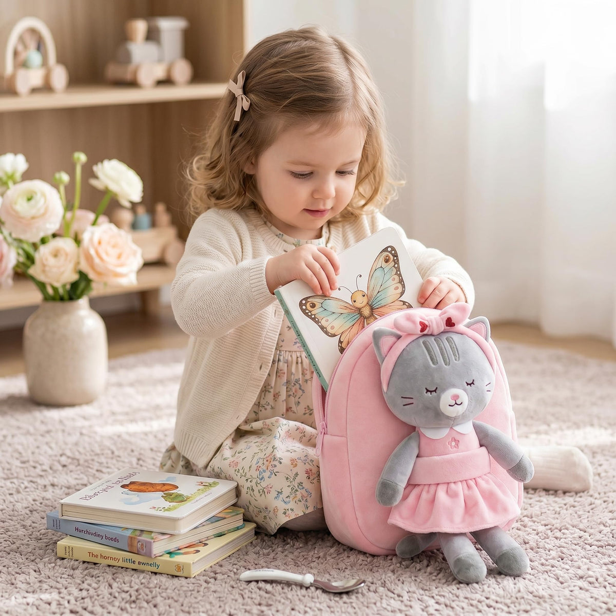 Lazada Cat Toddler Backpack Kitty Kids Backpacks for Girls with Detachable Cat Toy 10 inch