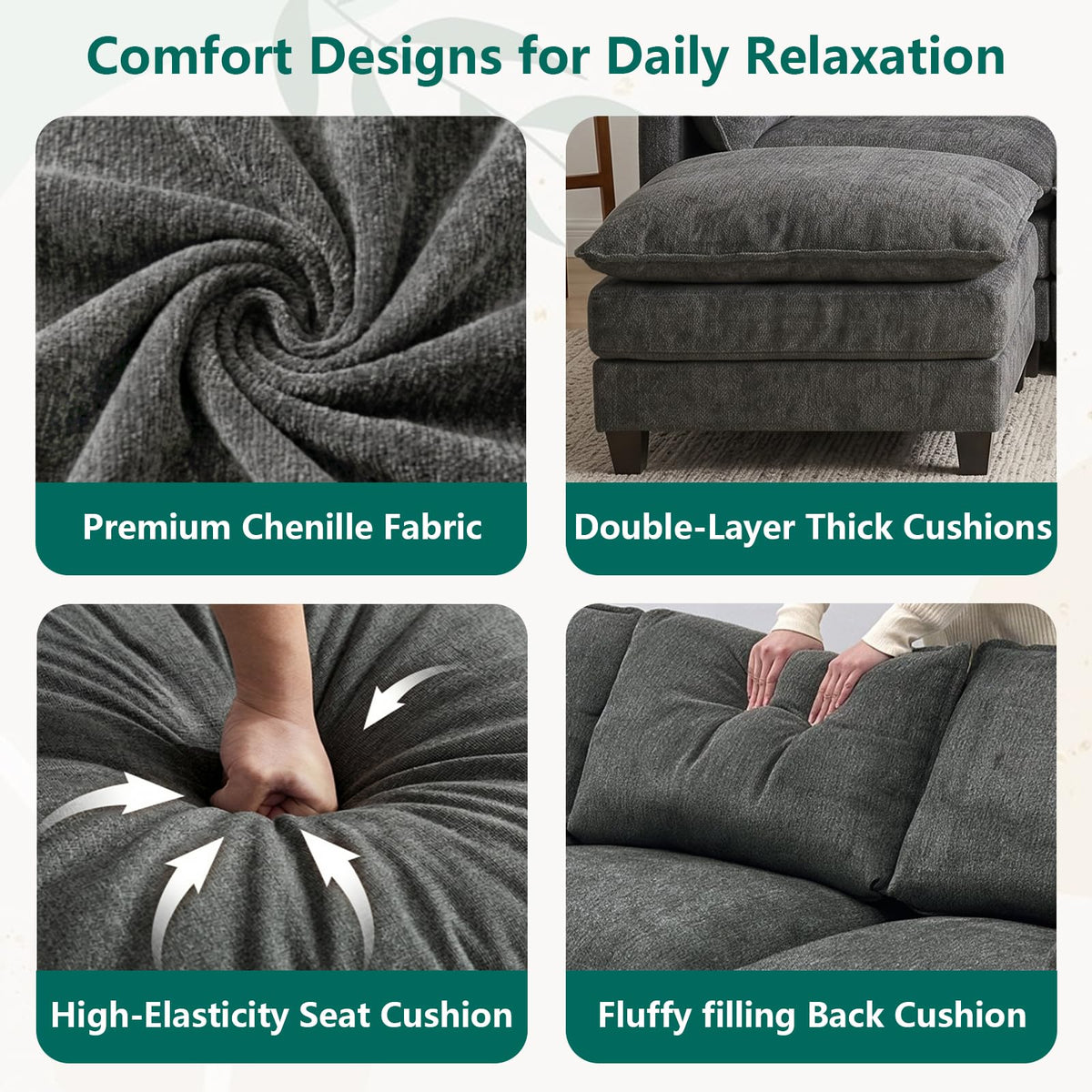 U Shaped Modular Sectional Sofa, Cloud Couch for Living Room