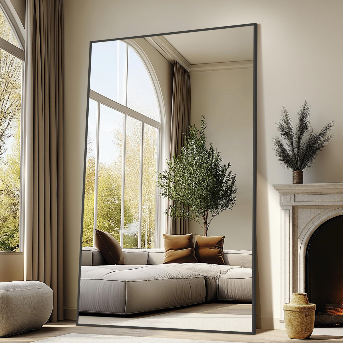 Mirrorons 72"x44" Black Full Length Mirror, Large Floor Mirror with Stand