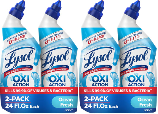 Lysol Toilet Bowl Cleaner Gel, For Cleaning and Disinfecting, Bleach Free, Ocean Fresh Scent, 24oz (Pack of 4)