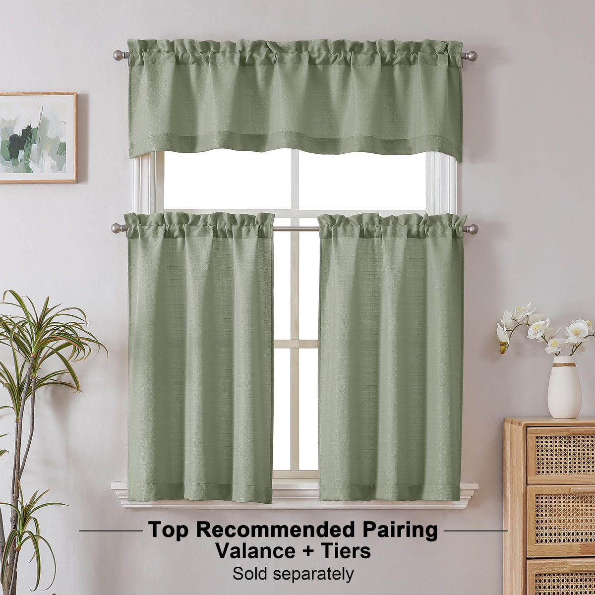 Chyhomenyc Light Green Kitchen Curtains Tier 36 Inch Length, 2 PCS