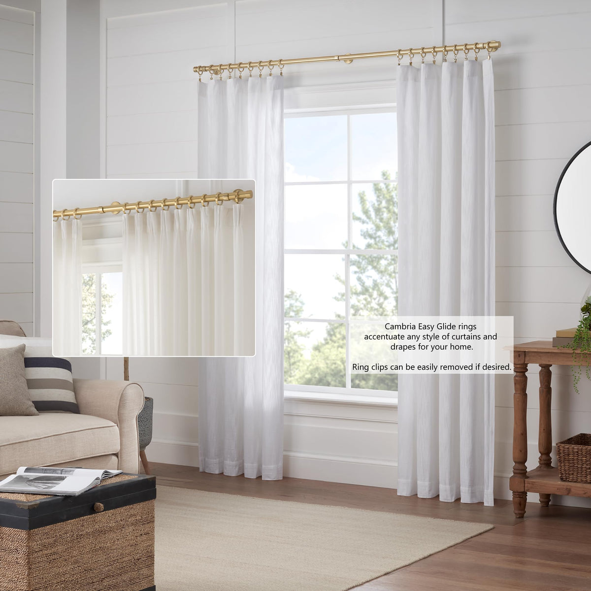 Cambria Designer 2" Brushed Gold Quiet Glide Curtain Rings 18 Pack