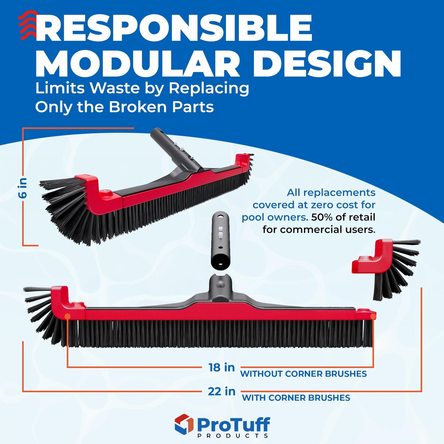 ProTuff 490 Promise 22in Pool Brush, Algae Scrubber for Walls & Steps