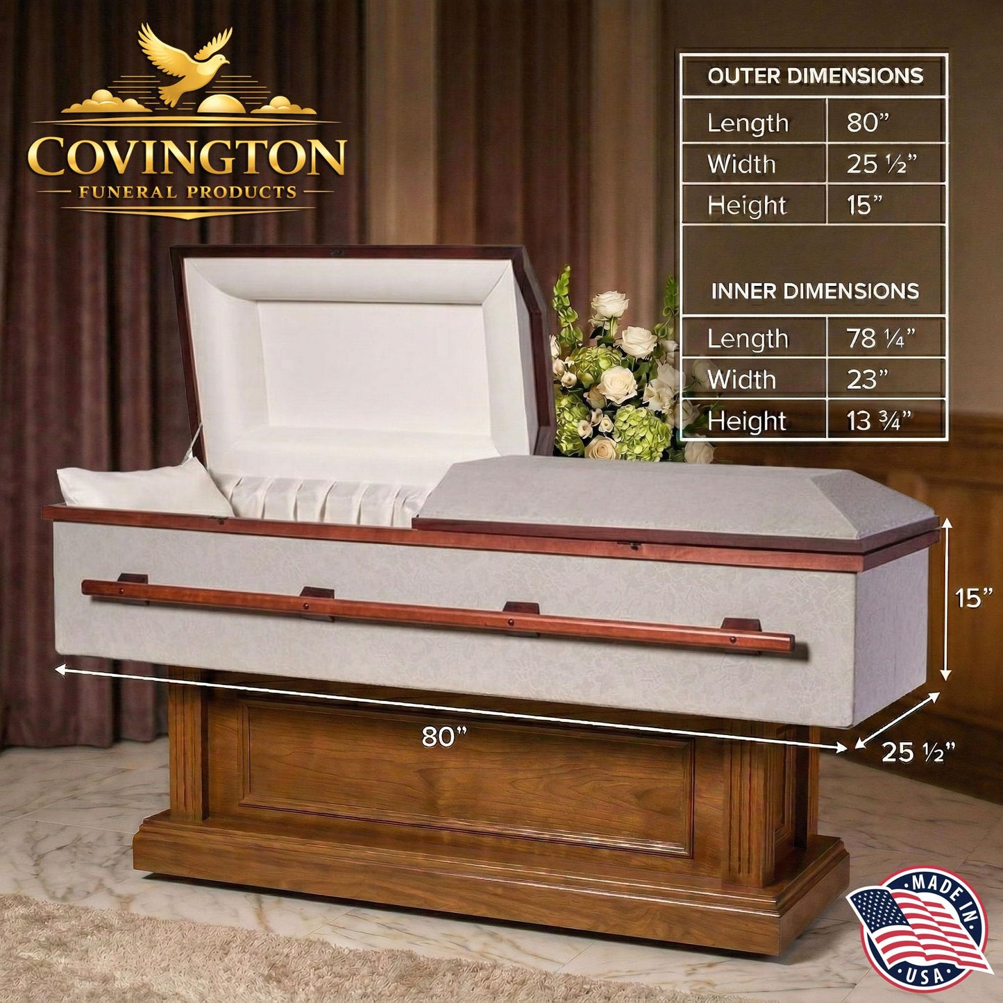 Covington Funeral Products Serenity Silver Dark Burial Casket, Lightweight Cloth Covered Funeral Casket Coffin, Corrugated Cardboard Casket with Satin Interior Pillow Liner | Burial or Cremation