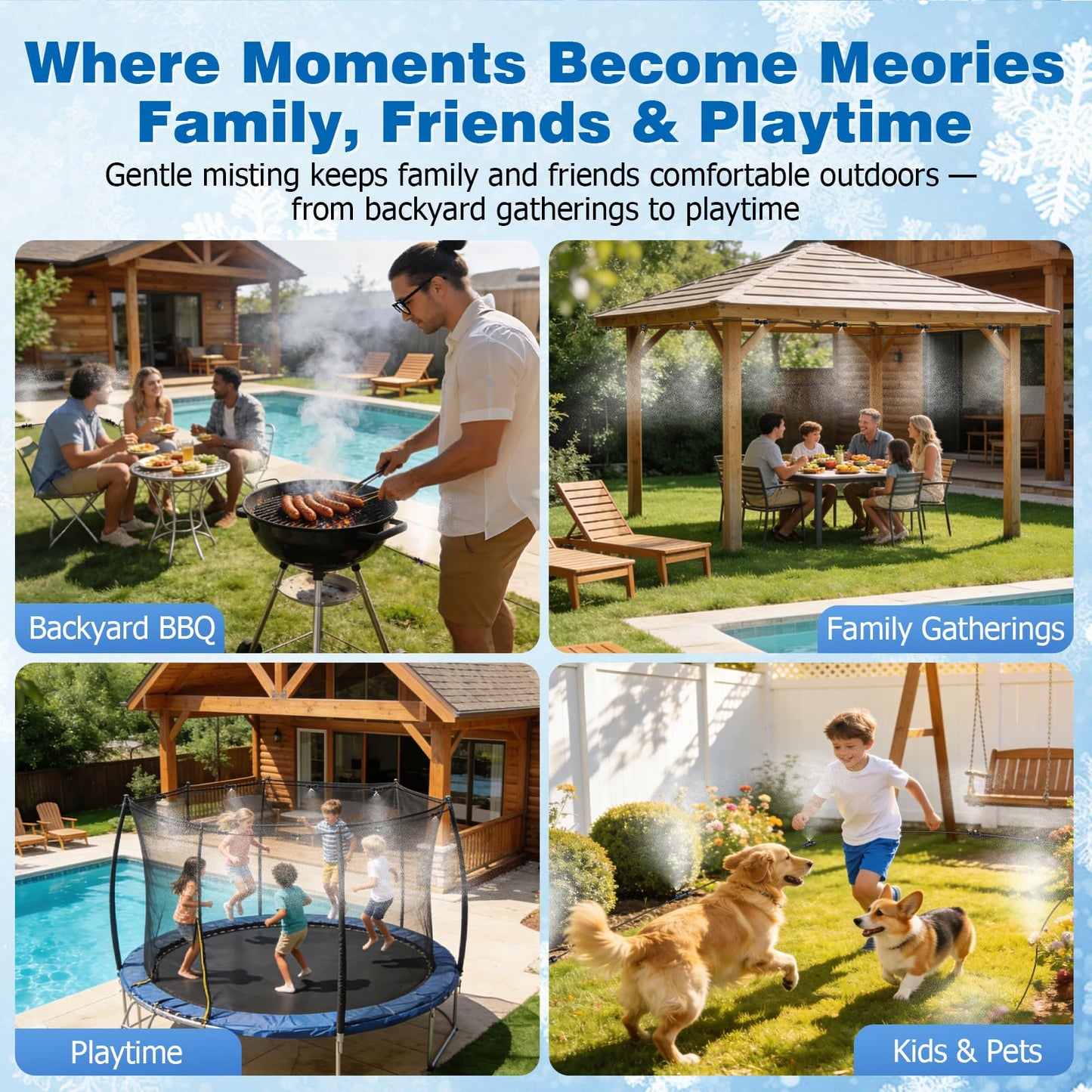 Mellbree Misters for Outside Patio 30FT/9M, Pre-Assembled Misting Cooling System with 8 Brass Nozzles & 3/4" Adapter, Outdoor Mister for Backyard, Garden, Greenhouse, Chicken Coop, Dog House