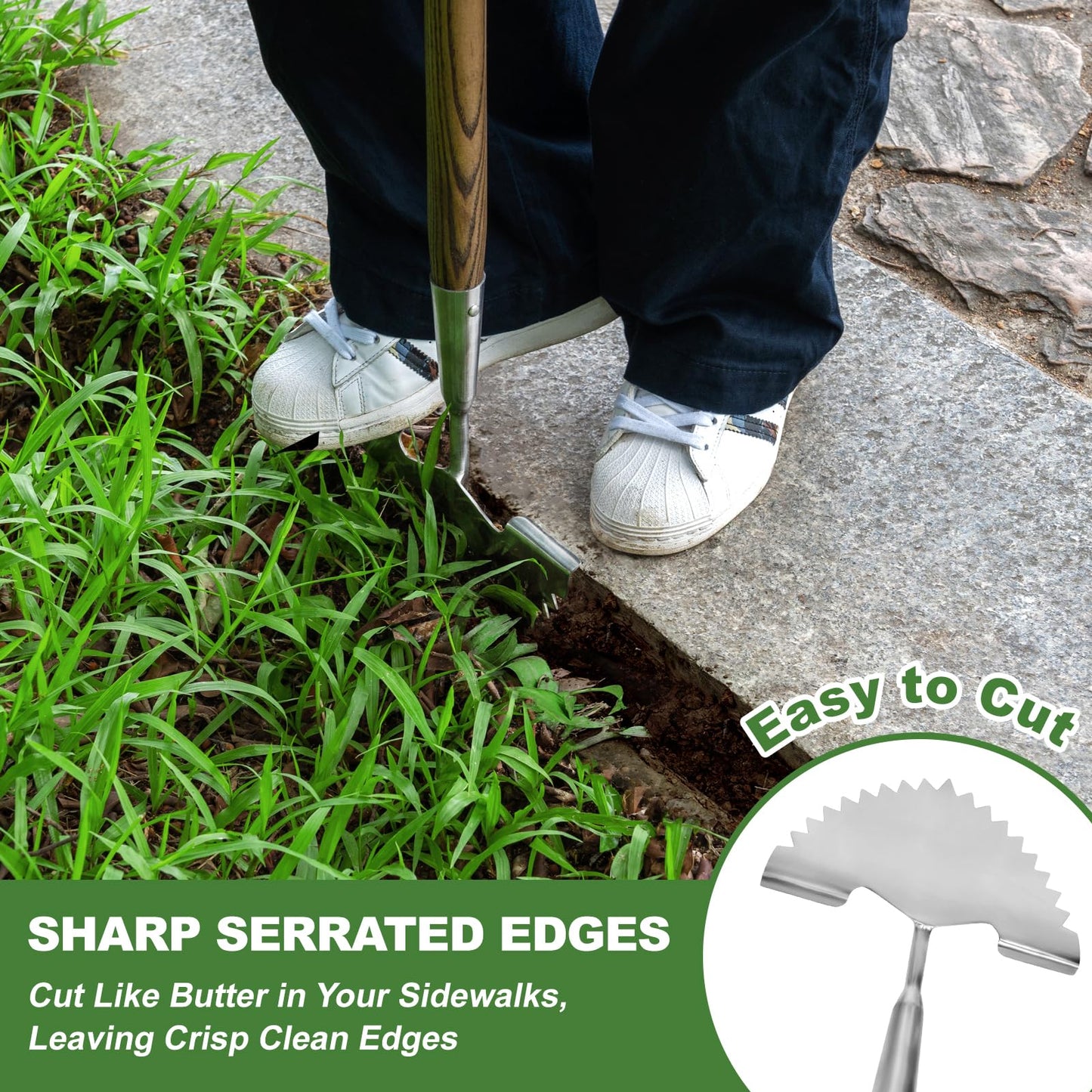 Haliaeetus Manual Edger, 39.3'' Garden Edger with Serrated Edge for Easily Hacking Through Dirt and Weed, Hand Edger with T-Grip Offer Comfort and Control, Stainless Steel Lawn Edger Tool for Sidewalk