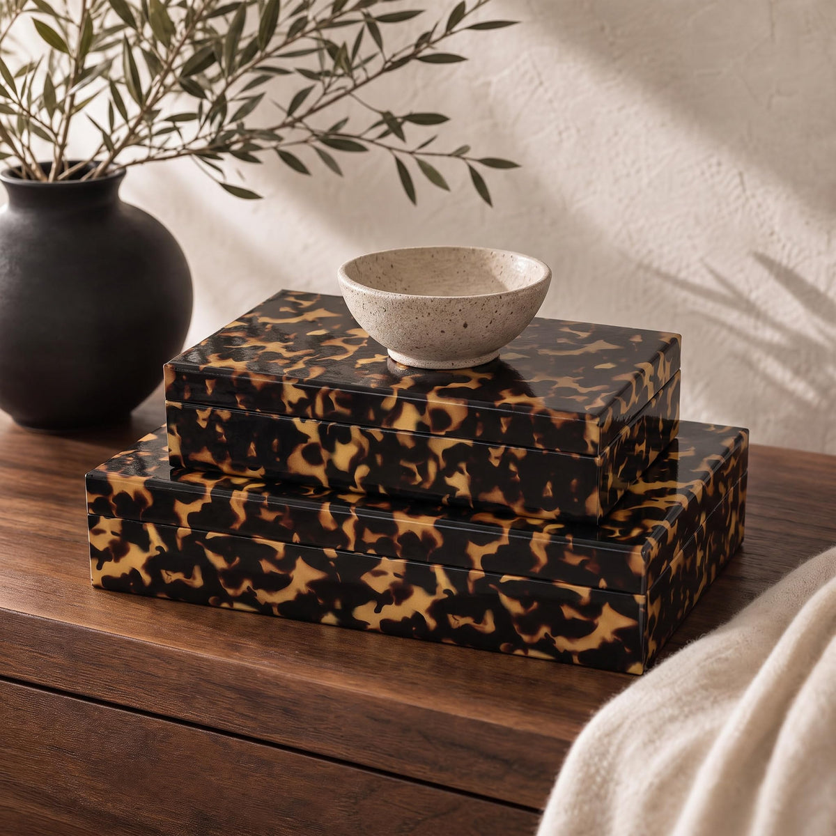 ZICOTO Decorative Storage Boxes - Set of 2 Tortoise Shell Organizer Boxes