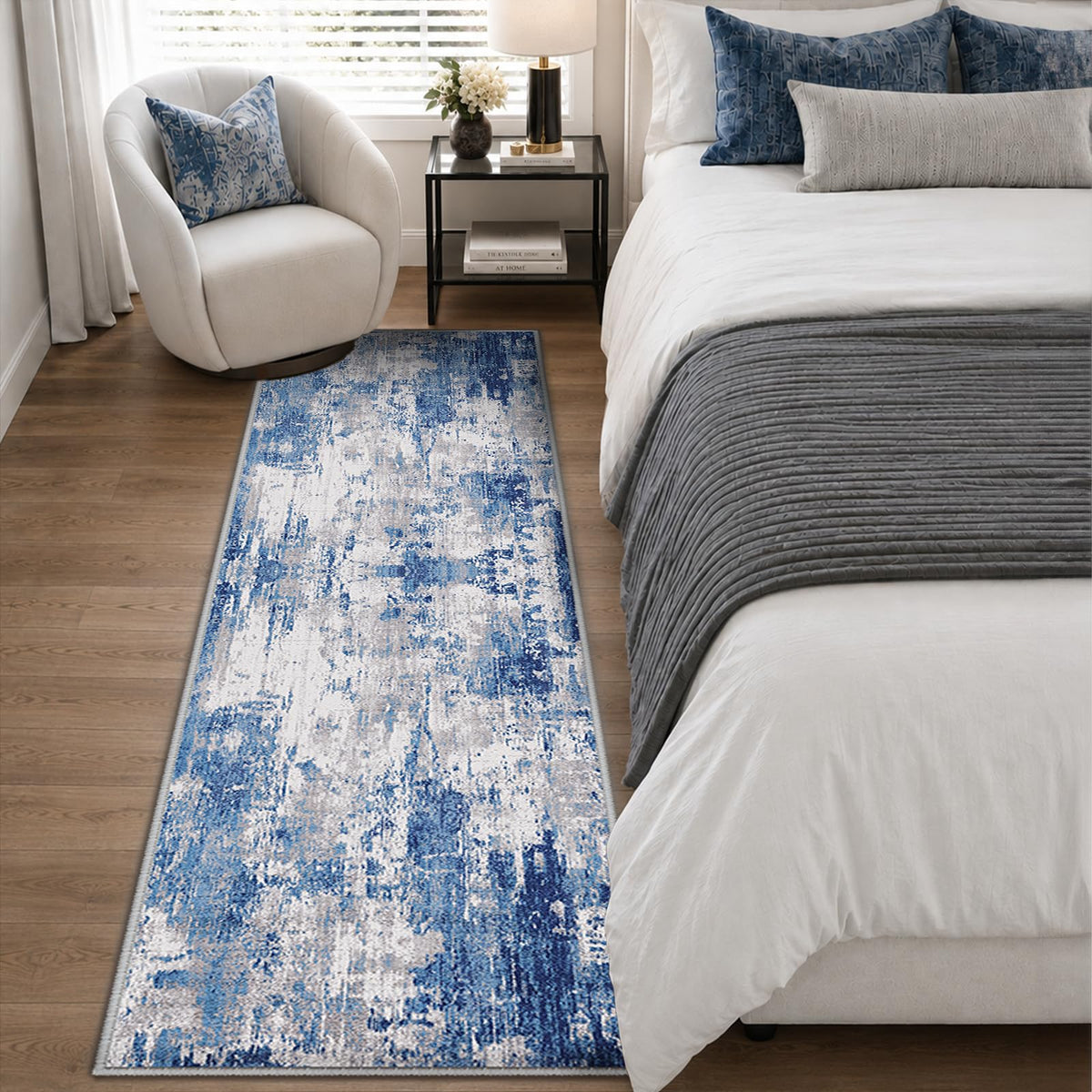 RELEANY Washable Runner 2'x6' Abstract Area Rug for Hallway Blue Gray