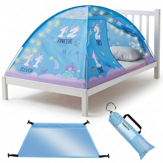 Pink Unicorn Kids Bed Tent Full Size, Pop Up Toddler Canopy and Play Fort